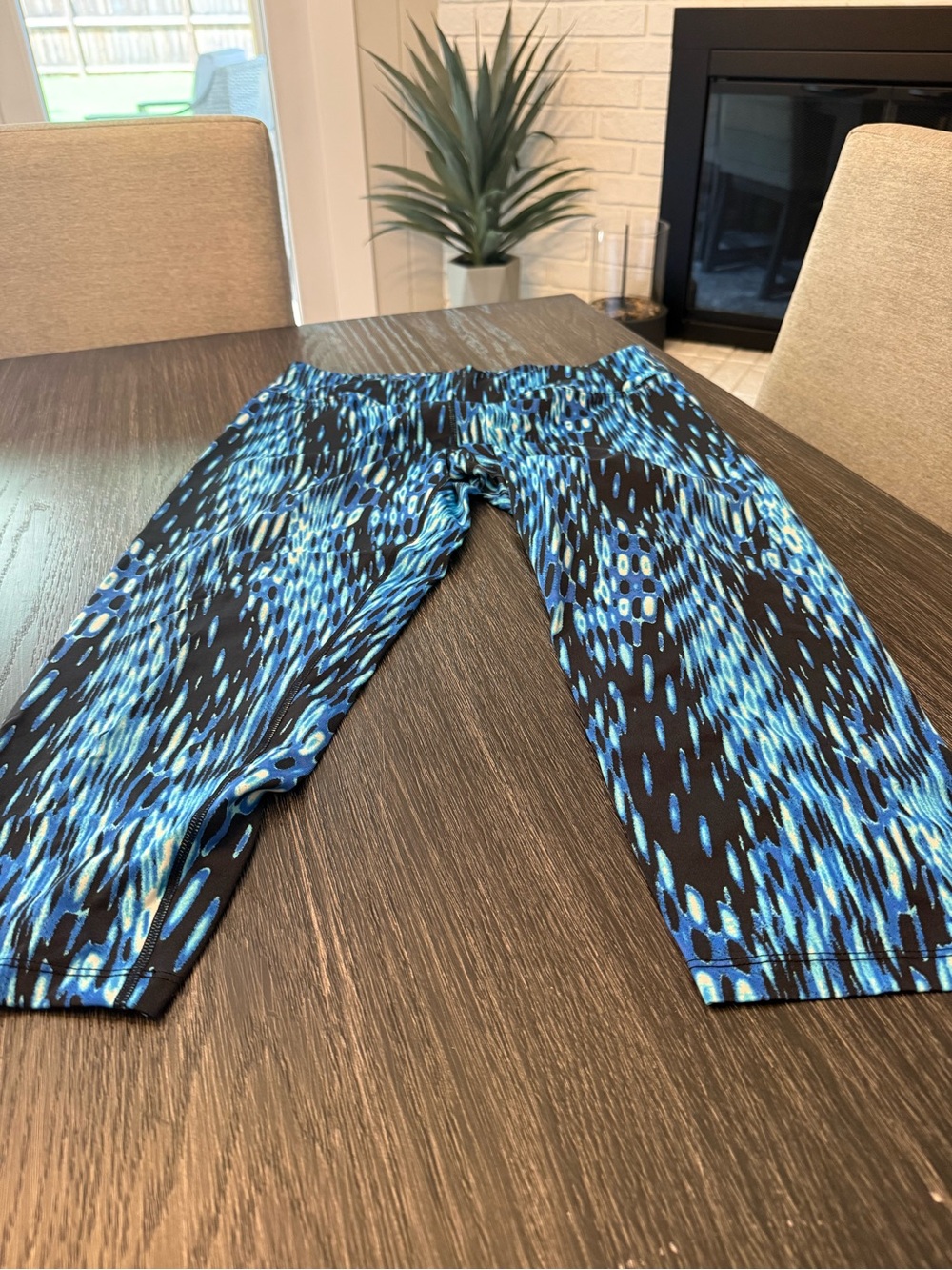 Calvin Klein Performance Blue & Black Striped Active Crop Leggings